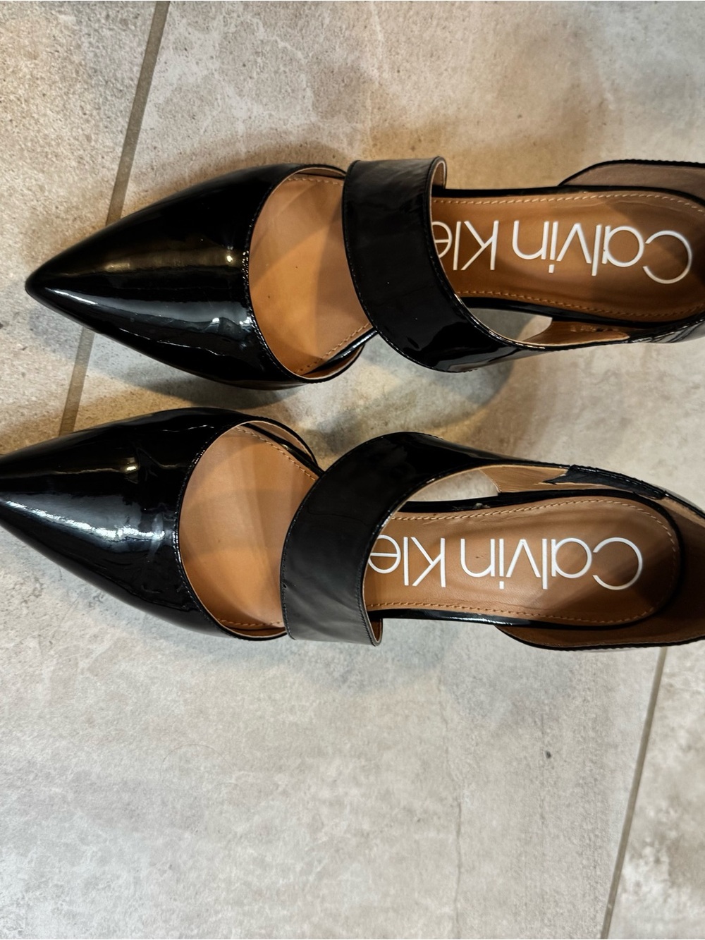 Calvin Klein Black Patent Pointed-Toe D'Orsay Heels